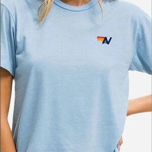Aviator Nation logo embroidered crop tee- Dim blue